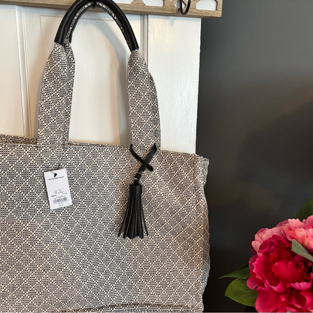 Sonoma Black and White Tote Bag with Structured Design